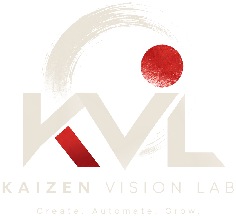Logo Kaizen Vision Lab : cercle ensō à l'encre, soleil rouge et lettres KVL