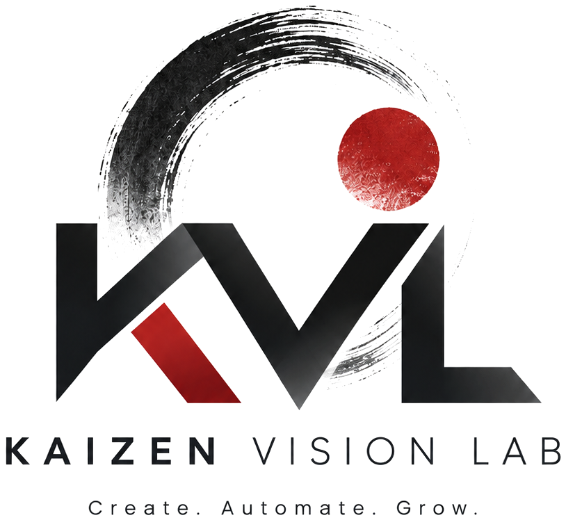 Logo Kaizen Vision Lab : cercle ensō à l'encre, soleil rouge et lettres KVL